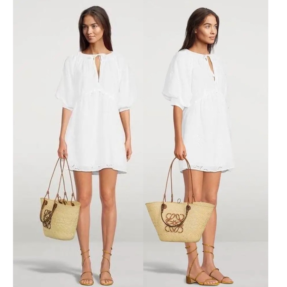 NWT FRAME White Eyelet Puff Sleeve Mini dress Size Medium